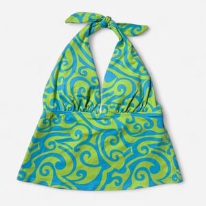 Anne‎ Klein Teal and Green Swirl Print Swim Top